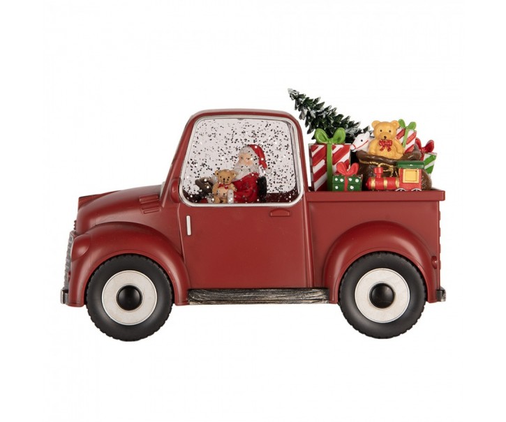 Kouzelné červené auto Santa se třpytkami a hrací skříňkou Led - 22*10*15 cm / 3*AA/ USB Clayre & Eef
