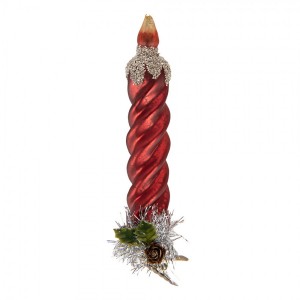 Červená skleněná vánoční ozdoba kroucená svíčka na klipu - 3*3*16 cm