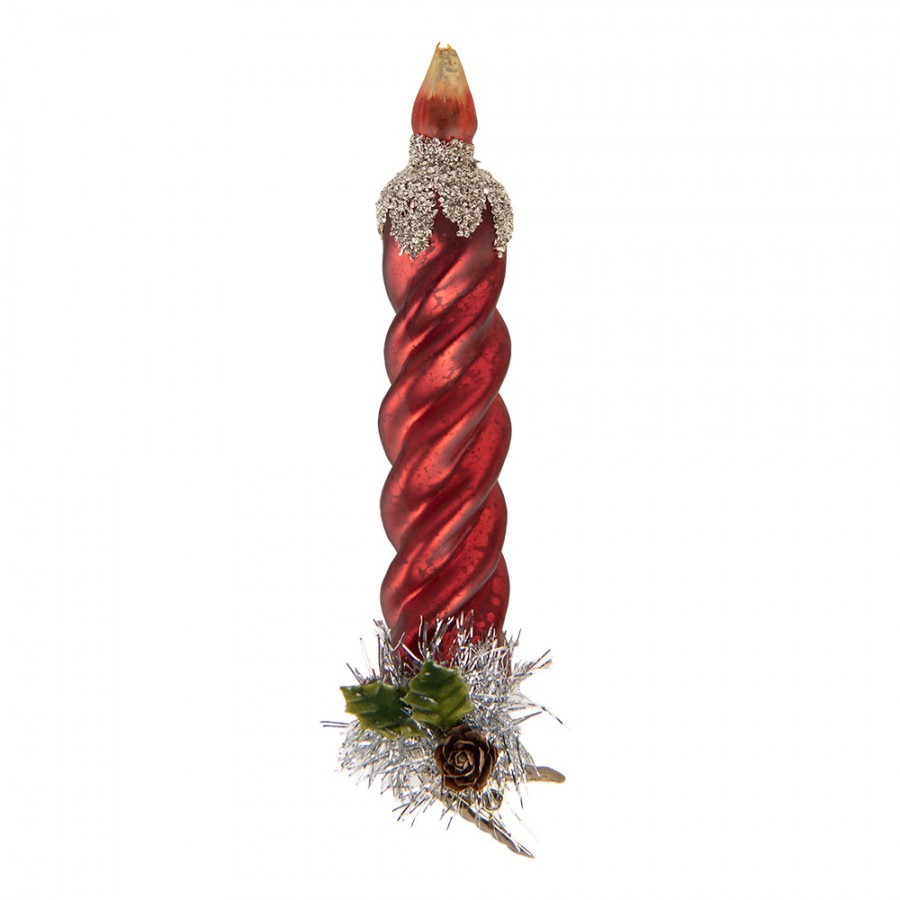 Christmas Ornament Candlestick 3x3x16 Cm Red Glass - 3*3*16 cm