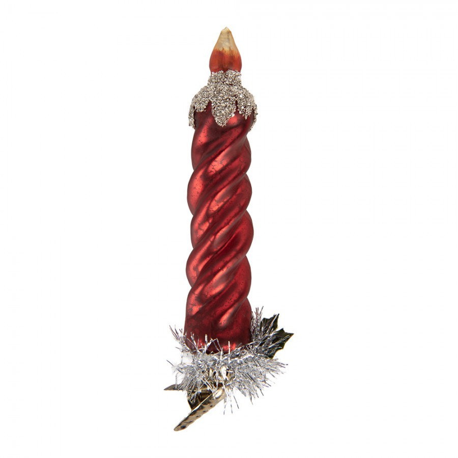 Christmas Ornament Candlestick 3x3x16 Cm Red Glass - 3*3*16 cm