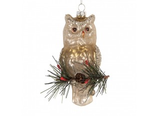 Christmas Ornament Owl 6x5x12 Cm Gold Colored Glass - 6*5*13 cm