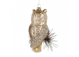 Christmas Ornament Owl 6x5x12 Cm Gold Colored Glass - 6*5*13 cm