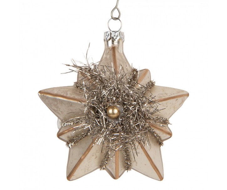 Christmas Ornament Star 10x8x9 Cm Silver Colored Glass - 10*8*9 cm Clayre & Eef