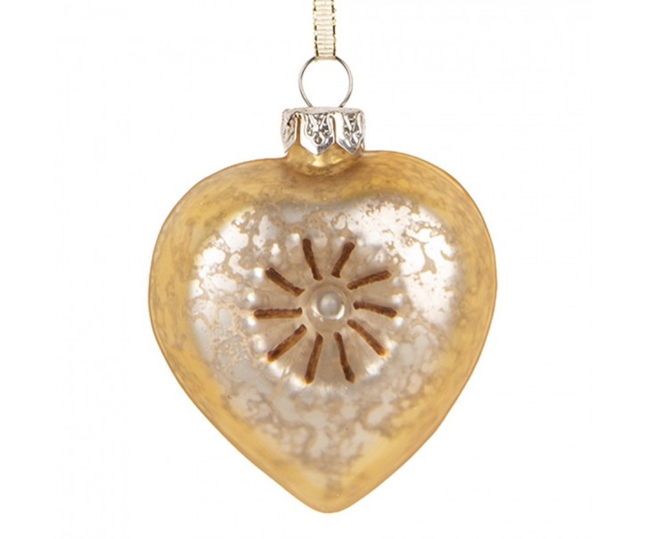 Christmas Ornament Heart 5x3x7 Cm Gold Colored Glass - 5*3*7 cm Clayre & Eef