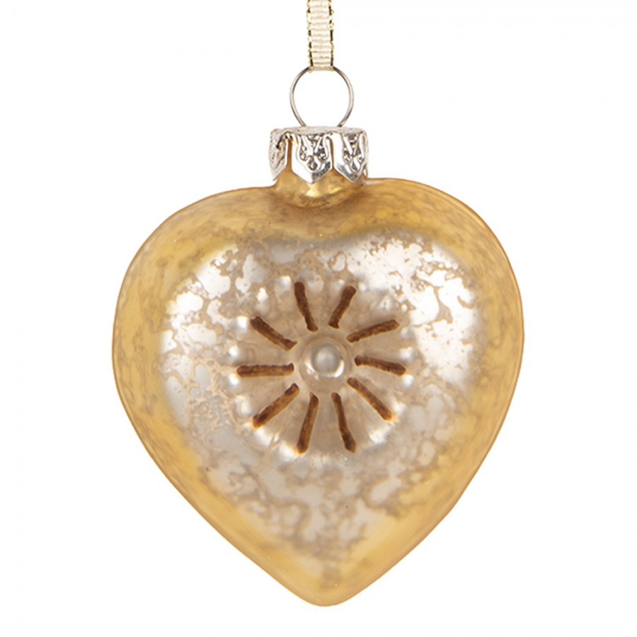 Christmas Ornament Heart 5x3x7 Cm Gold Colored Glass - 5*3*7 cm