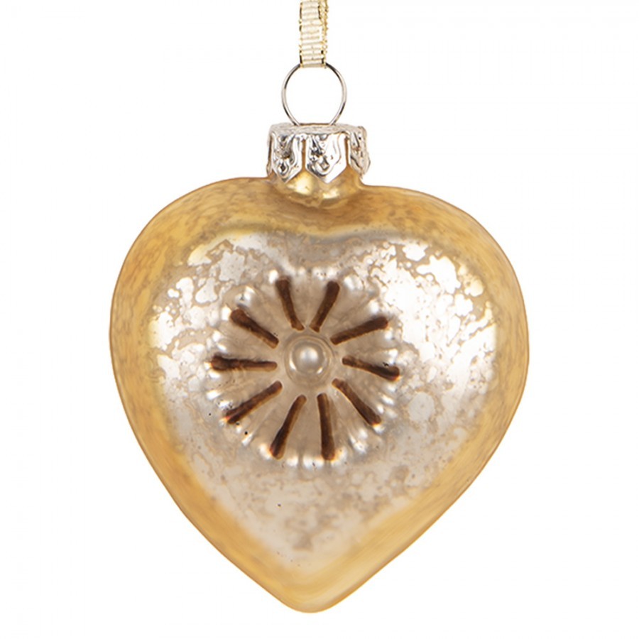 Christmas Ornament Heart 5x3x7 Cm Gold Colored Glass - 5*3*7 cm