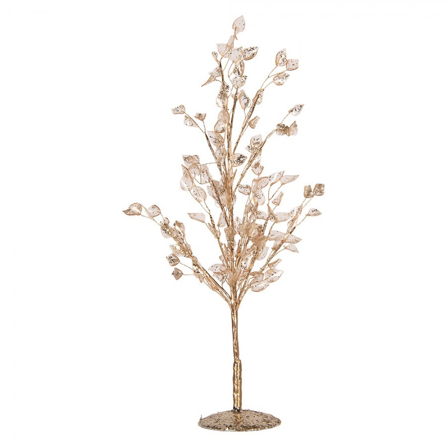 Zlatý vánoční stromeček s lístky a třpytkami - 9*9*45 cm