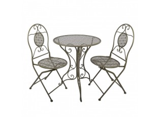 Zelený kovový zahradní Bistro set stůl a 2 židle - Ø 60*70 / 50*40*93 cm 