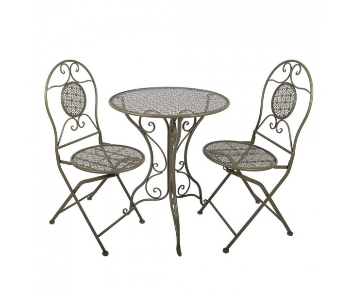 Zelený kovový zahradní Bistro set stůl a 2 židle - Ø 60*70 / 50*40*93 cm Clayre & Eef
