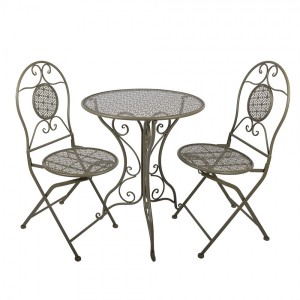 Zelený kovový zahradní Bistro set stůl a 2 židle - Ø 60*70 / 50*40*93 cm 
