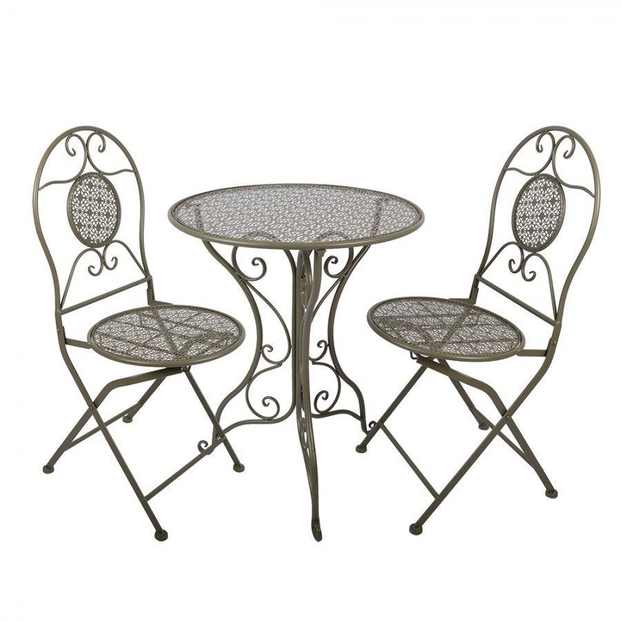 Zelený kovový zahradní Bistro set stůl a 2 židle - Ø 60*70 / 50*40*93 cm 