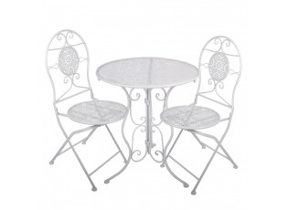 Bílý zahradní kovový Bistro set stůl a 2 židle - Ø 60*70 / 50*40*93 cm 