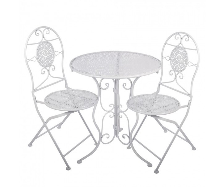 Bílý zahradní kovový Bistro set stůl a 2 židle - Ø 60*70 / 50*40*93 cm Clayre & Eef