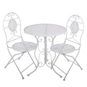 Bílý zahradní kovový Bistro set stůl a 2 židle - Ø 60*70 / 50*40*93 cm 