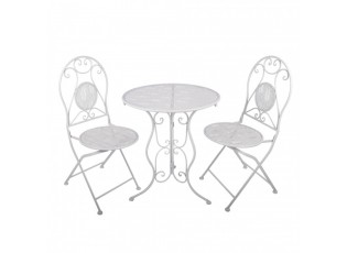 Bílý zahradní kovový Bistro set stůl a 2 židle - Ø 60*70 / 50*40*93 cm 
