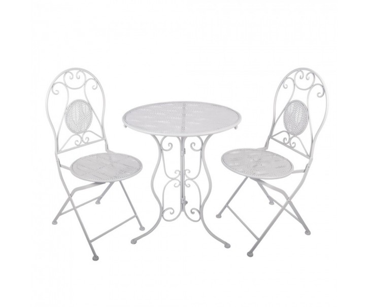 Bílý zahradní kovový Bistro set stůl a 2 židle - Ø 60*70 / 50*40*93 cm Clayre & Eef