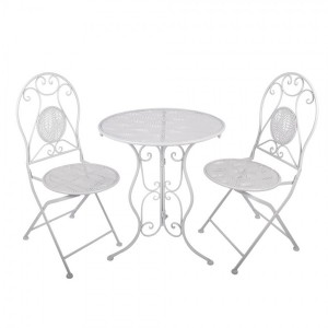 Bílý zahradní kovový Bistro set stůl a 2 židle - Ø 60*70 / 50*40*93 cm 