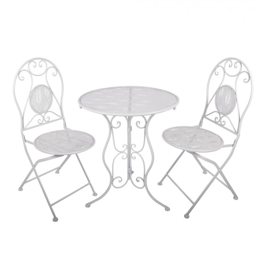 Bílý zahradní kovový Bistro set stůl a 2 židle - Ø 60*70 / 50*40*93 cm 