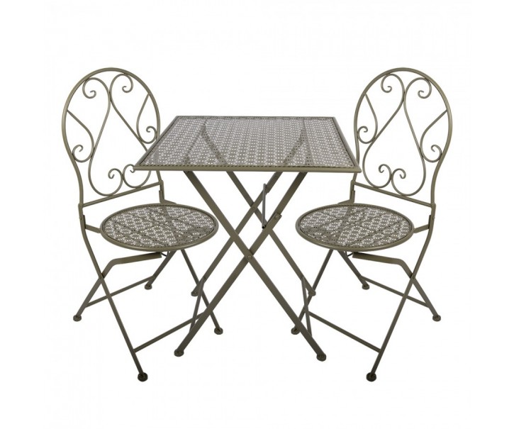 Zelený skládací zahradní kovový Bistro set stůl a 2 židle - 60*60*70cm / 50*40*93 cm Clayre & Eef