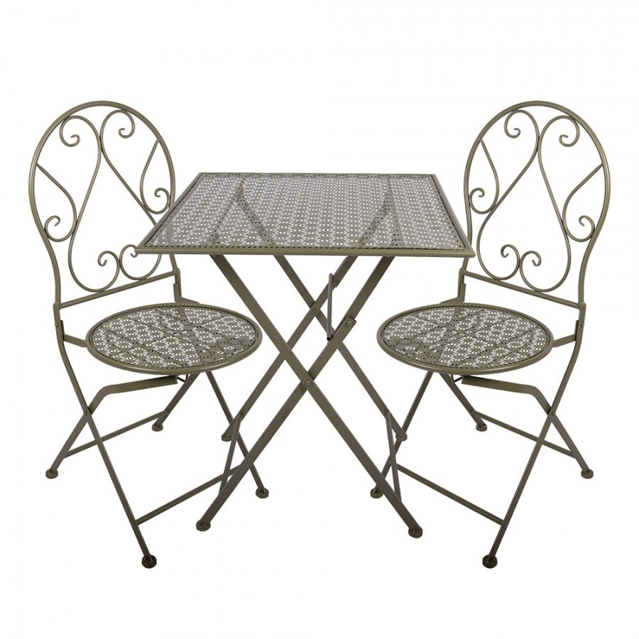 Zelený skládací zahradní Bistro set stůl a 2 židle - 60*60*70cm / 50*40*93 cm