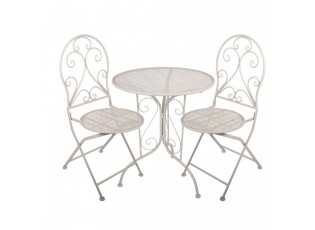 Béžový zahradní kovový Bistro set stůl a 2 židle - Ø 60*70 / 39*39*94 cm 