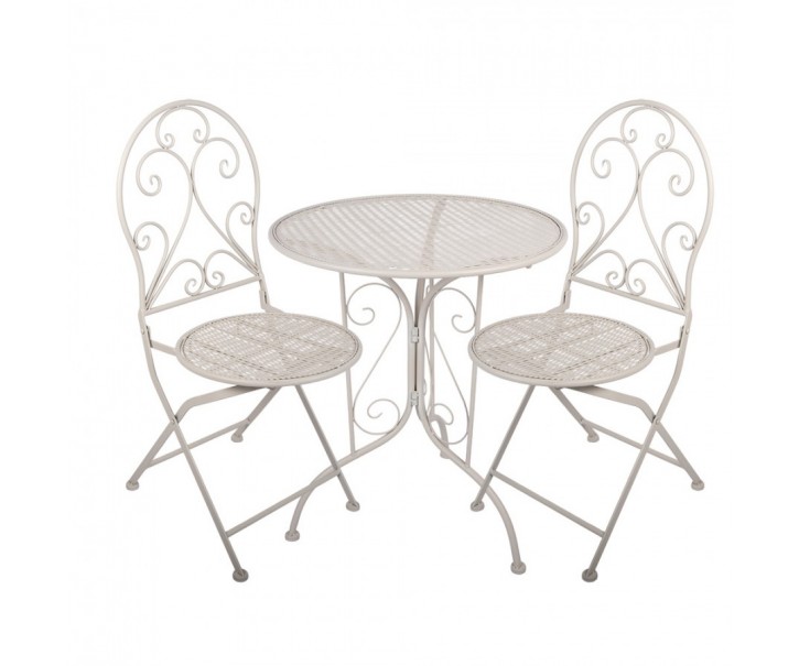 Béžový zahradní kovový Bistro set stůl a 2 židle - Ø 60*70 / 39*39*94 cm Clayre & Eef