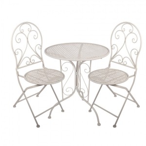 Béžový zahradní kovový Bistro set stůl a 2 židle - Ø 60*70 / 39*39*94 cm 