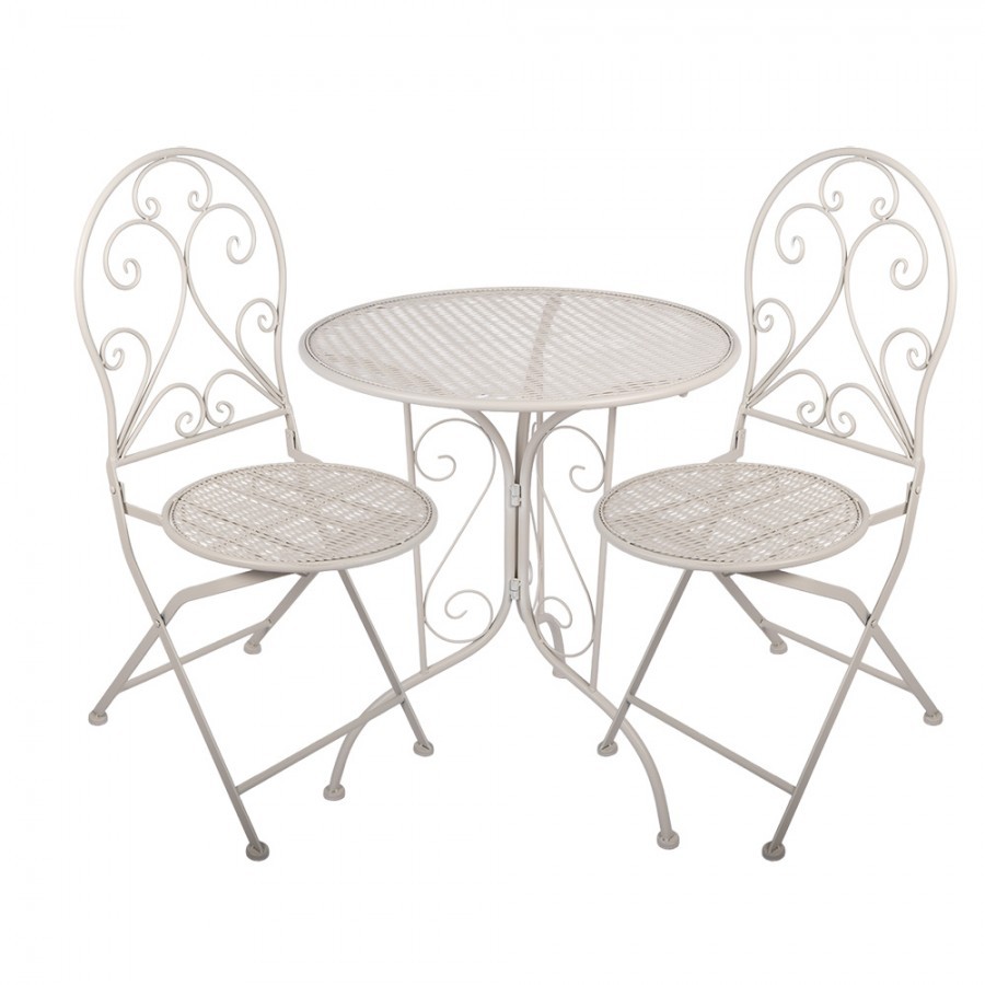 Béžový zahradní kovový Bistro set stůl a 2 židle - Ø 60*70 / 39*39*94 cm 