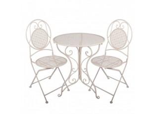 Béžový zahradní kovový Bistro set stůl a 2 židle - Ø 60*74 / 50*40*92 cm 