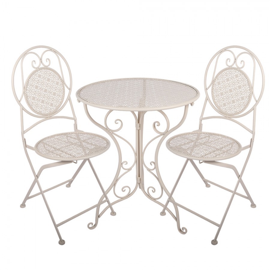 Béžový zahradní kovový Bistro set stůl a 2 židle - Ø 60*74 / 50*40*92 cm 