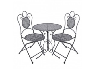 Šedý zahradní kovový Bistro set stůl a 2 židle - Ø 60*71 / 50*40*93 cm