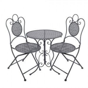 Šedý zahradní kovový Bistro set stůl a 2 židle - Ø 60*71 / 50*40*93 cm