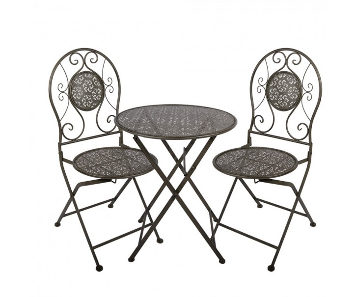 Zelený skládací zahradní Bistro set stůl a 2 židle - Ø 60*71 / 50*40*93 cm Clayre & Eef