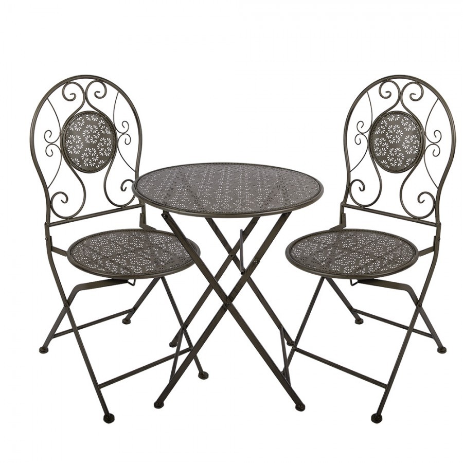 Zelený skládací zahradní Bistro set stůl a 2 židle - Ø 60*71 / 50*40*93 cm 