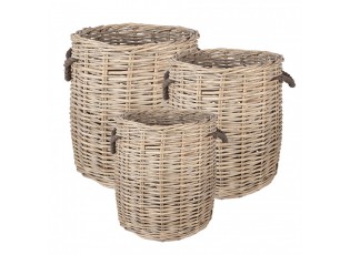 Set 3 ks úložný ratanový koš s uchy - Ø 60*54 / Ø 50*50 / Ø 40*44 cm