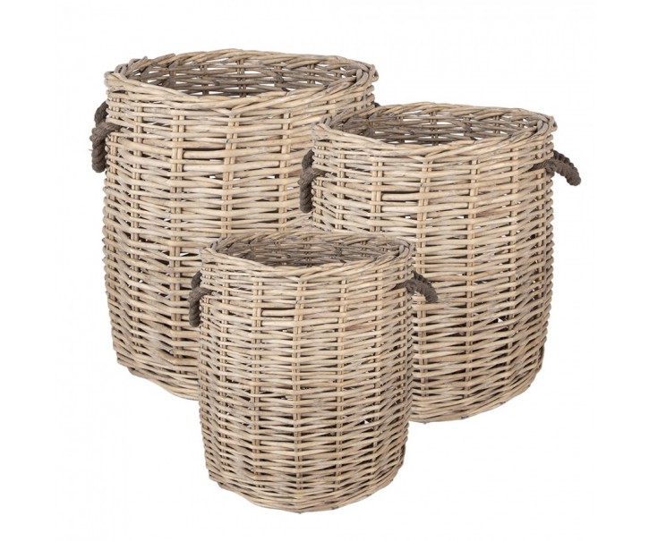 Set 3 ks úložný ratanový koš s uchy - Ø 60*54 / Ø 50*50 / Ø 40*44 cm Clayre & Eef