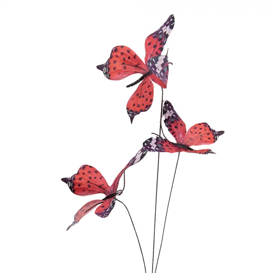 Dekorační větvička s červenými motýlky Butterfly - 10*10*65 cm