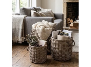 Set 3 ks úložný ratanový koš s uchy - Ø 60*54 / Ø 50*50 / Ø 40*44 cm