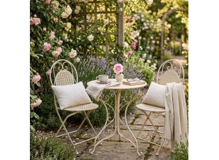 Béžový zahradní kovový Bistro set stůl a 2 židle - Ø 60*74 / 50*40*92 cm 