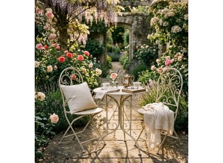 Béžový zahradní kovový Bistro set stůl a 2 židle - Ø 60*70 / 39*39*94 cm 