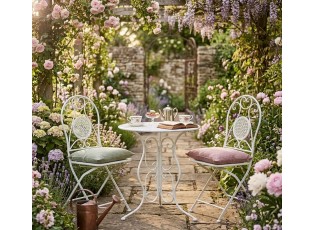 Bílý zahradní kovový Bistro set stůl a 2 židle - Ø 60*70 / 50*40*93 cm 