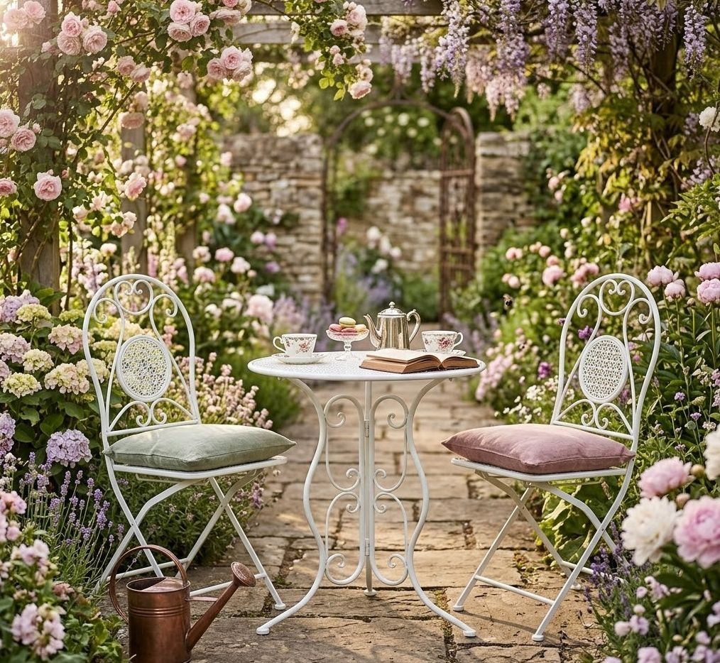 Bílý zahradní kovový Bistro set stůl a 2 židle - Ø 60*70 / 50*40*93 cm 