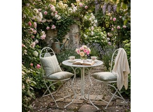 Bílý zahradní kovový Bistro set stůl a 2 židle - Ø 60*70 / 50*40*93 cm 