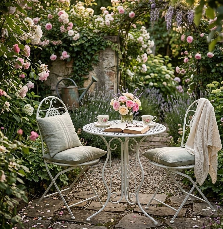 Bílý zahradní kovový Bistro set stůl a 2 židle - Ø 60*70 / 50*40*93 cm 