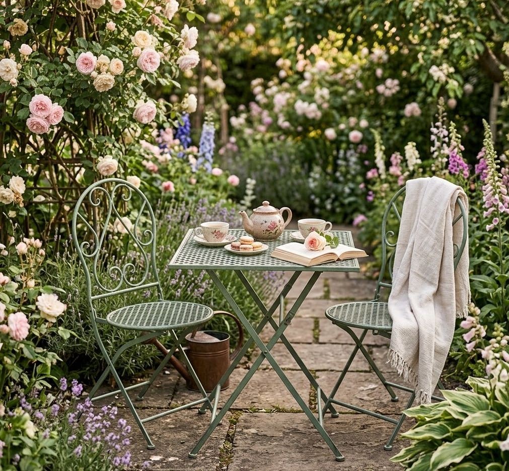 Zelený skládací zahradní Bistro set stůl a 2 židle - 60*60*70cm / 50*40*93 cm