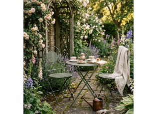 Zelený skládací zahradní Bistro set stůl a 2 židle - Ø 60*71 / 50*40*93 cm 