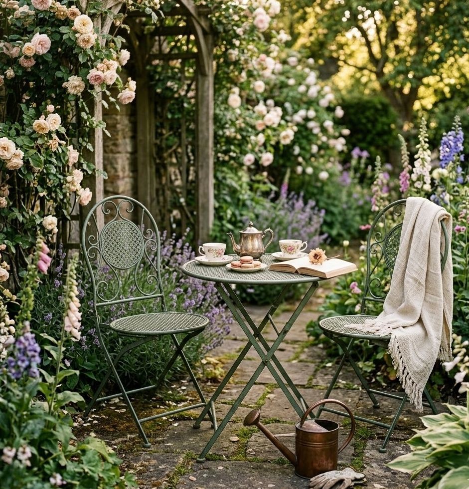 Zelený skládací zahradní Bistro set stůl a 2 židle - Ø 60*71 / 50*40*93 cm 
