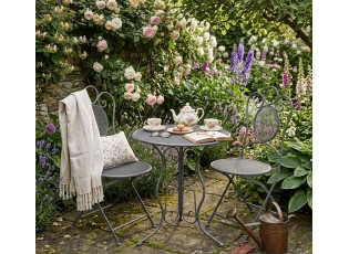 Šedý zahradní kovový Bistro set stůl a 2 židle - Ø 60*71 / 50*40*93 cm