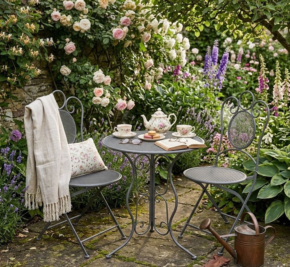 Šedý zahradní kovový Bistro set stůl a 2 židle - Ø 60*71 / 50*40*93 cm