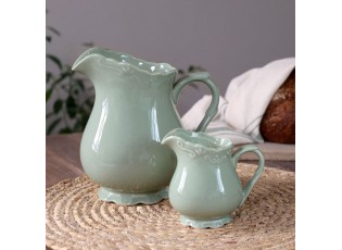 Zelený porcelánový džbán s krajkou Provence lace verte - 18cm / 1100 ml